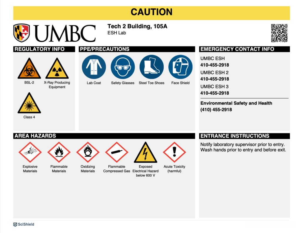Laboratory Door Signs – Environmental Safety and Health – UMBC